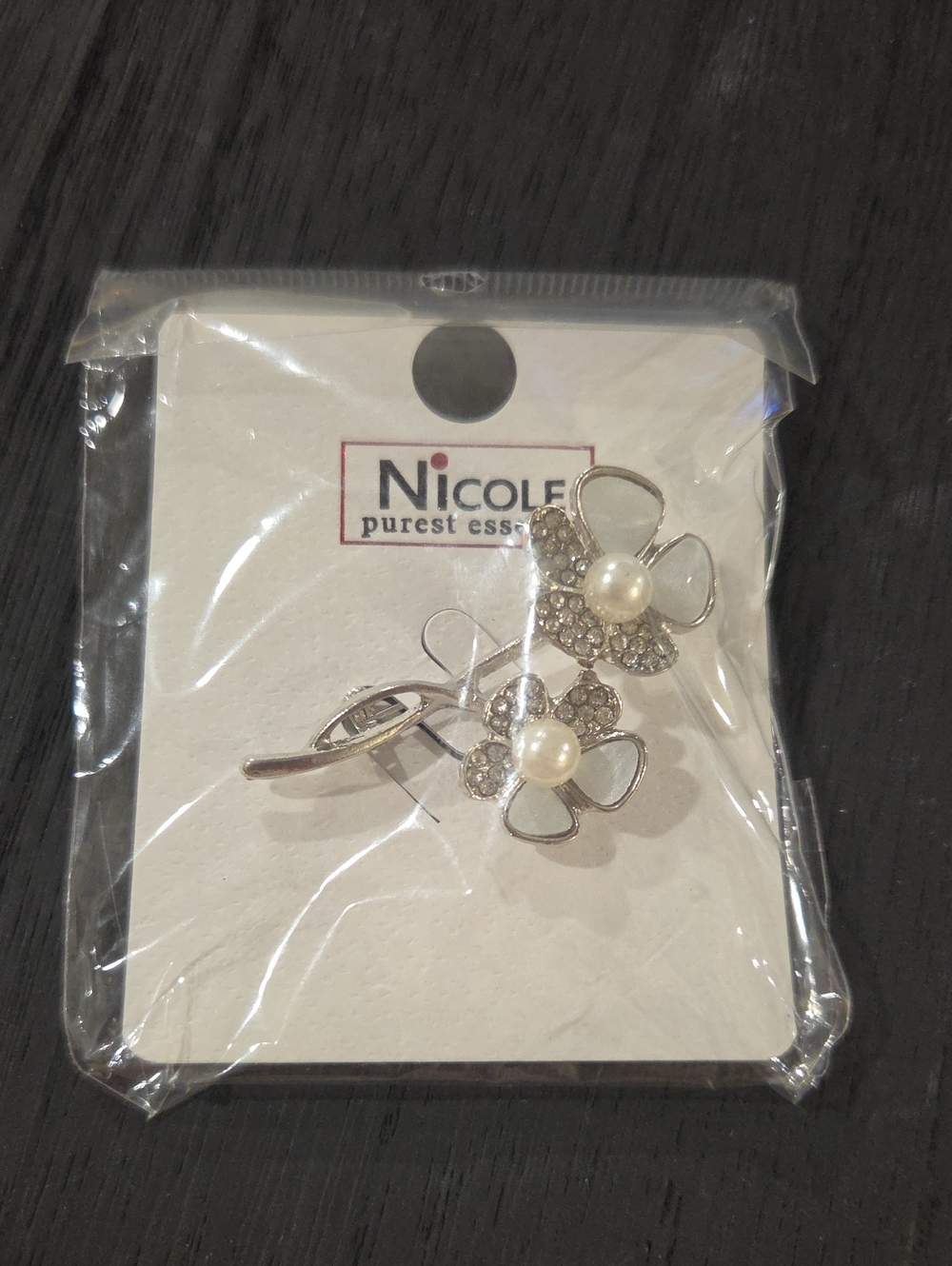 Nicole Purest Essence Silver-Tone Flower Pearl Brooch - White